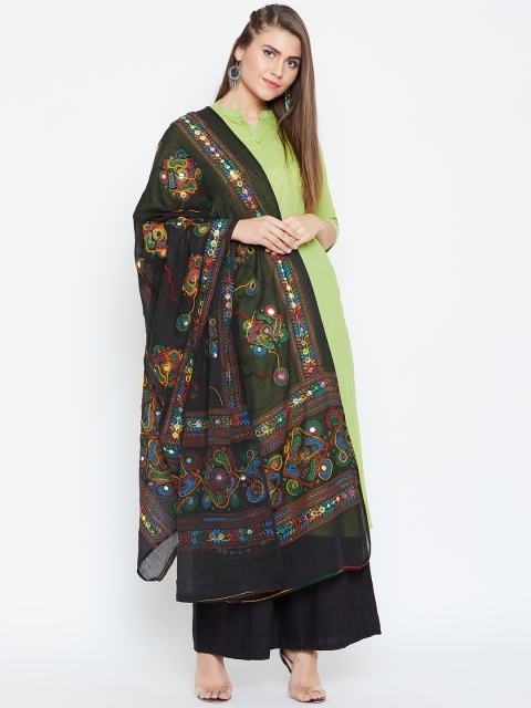 

Vastraa Fusion Black & Red Aari Kutch-Work Embroidered Pure Cotton Dupatta