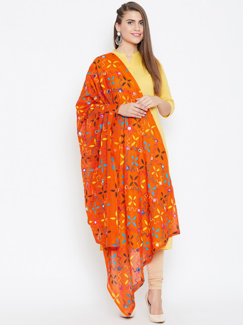 

Vastraa Fusion Orange Embroidered Pure Cotton Dupatta