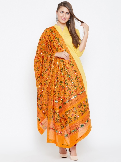 

Vastraa Fusion Orange & Green Kutch Work Embroidered Pure Cotton Dupatta