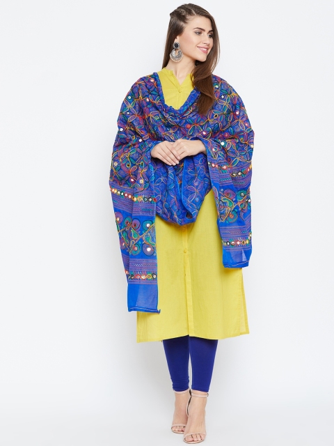 

Vastraa Fusion Women Blue Kutch Work Embroidered Pure Cotton Dupatta