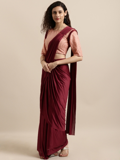 

Tikhi Imli Burgundy Solid Poly Crepe One Minute Saree