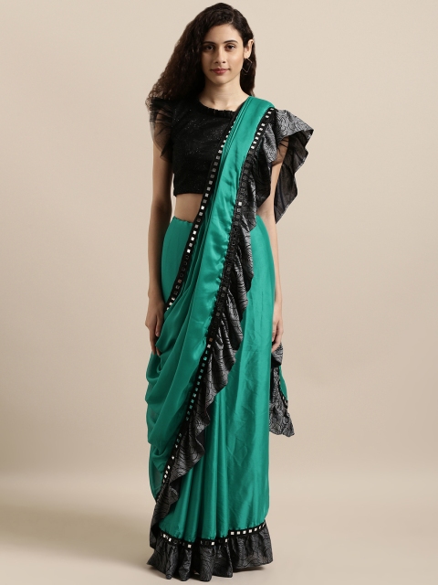 

Tikhi Imli Steel Green Solid Poly Crepe Saree