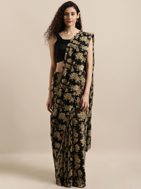 

Tikhi Imli Black & Gold-Toned Poly Georgette Printed Saree