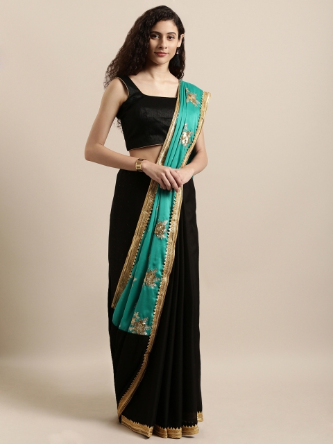

Tikhi Imli Black & Turquoise Blue Poly Crepe Embellished Saree