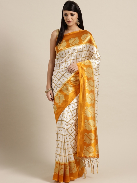 

Rajesh Silk Mills Off-White & Mustard Yellow Checked Saree