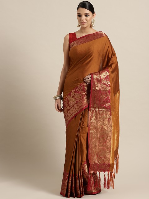 

Rajesh Silk Mills Rust Brown & Red Solid Saree