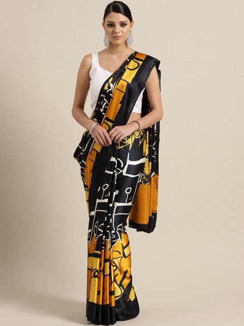 

Rajesh Silk Mills Black & Mustard Yellow Printed Saree