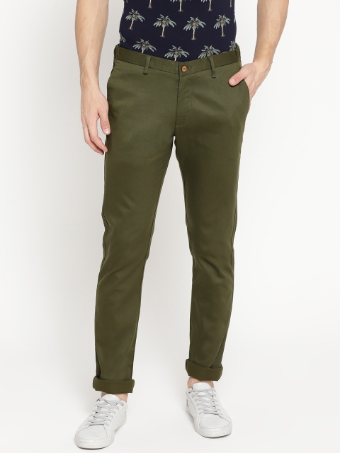 

Blackberrys Men Olive Green Slim Fit Solid Regular Trousers