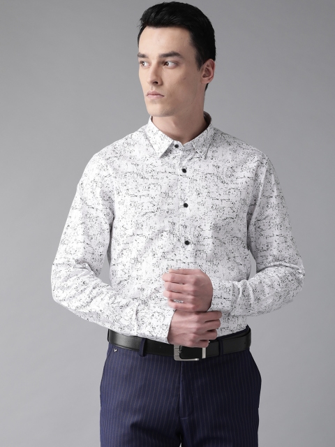 

Blackberrys Men White & Black Trim Fit Printed Smart Casual Shirt