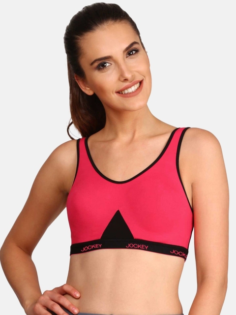 

Jockey Pink & Black Solid Non-Wired Non Padded Sports Bra 1376-0105