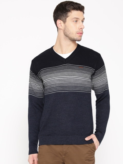 

Duke Men Blue & Grey Striped Sweater
