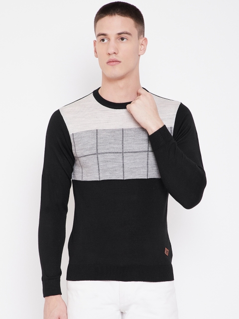 

Duke Men Black & Grey Melange Colourblocked Sweater