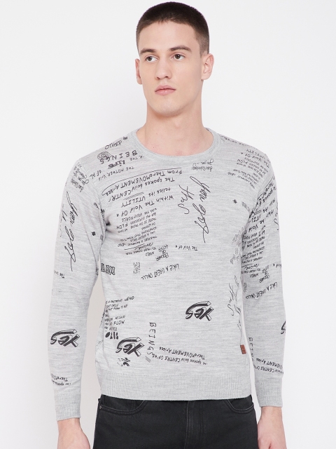 

Duke Men Grey Melange & Black Printed Sweater