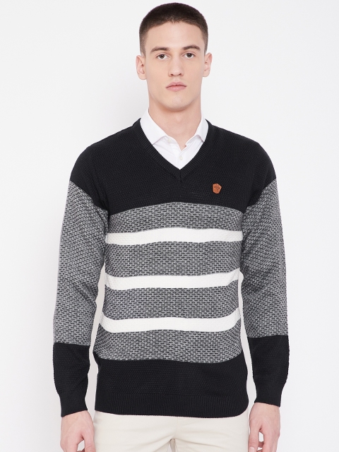 

Duke Men Navy Blue & Off-White Striped Sweater