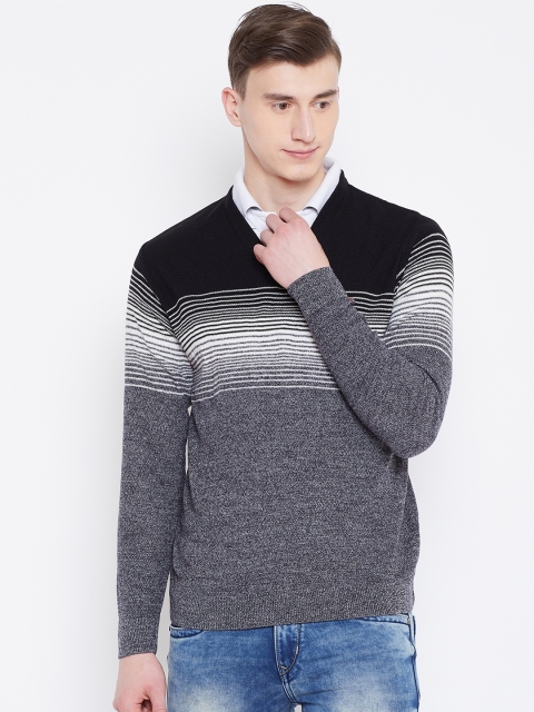 

Duke Stardust Men Charcoal Grey & Black Striped Sweater
