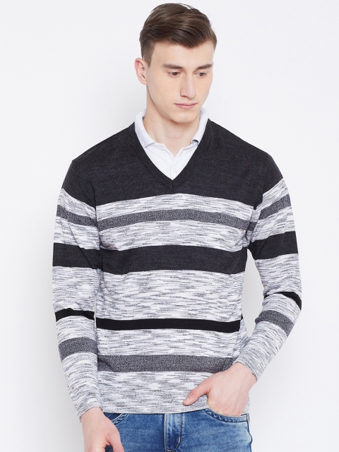 

Duke Stardust Men Off-White & Charcoal Grey Striped Sweater