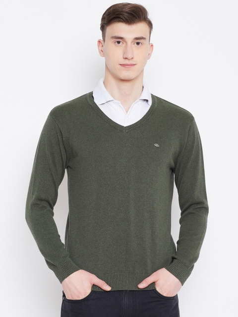 

Duke Men Olive Green Solid Sweater
