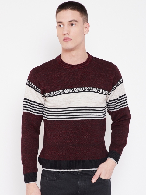 

Duke Men Maroon & Off-White Colourblocked Sweater