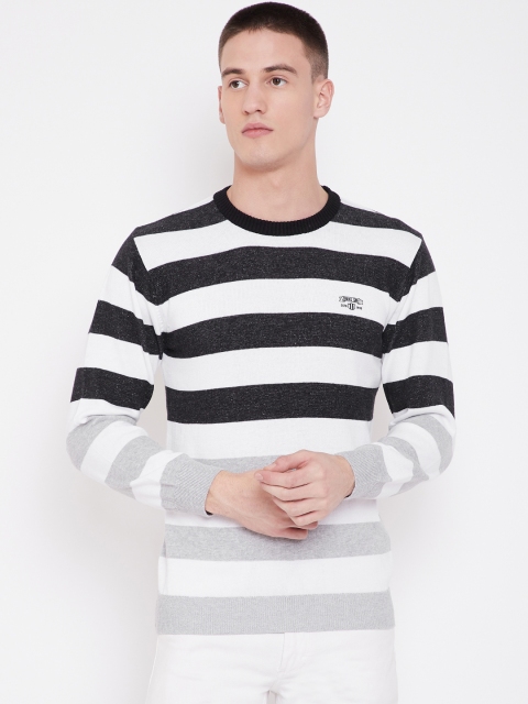 

Duke Men White & Black Striped Acrylic Sweater