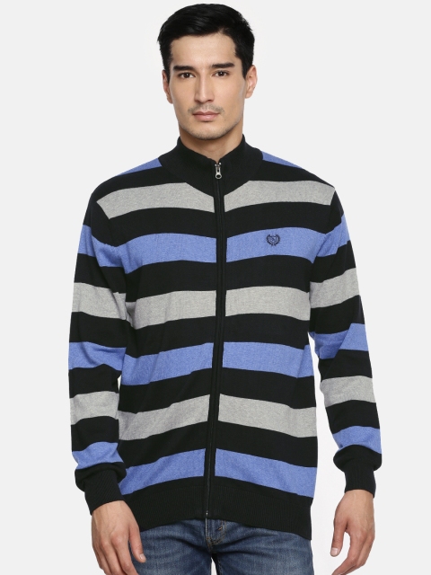 

Duke Men Navy Blue & Grey Striped Acrylic Sweater