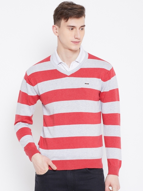 

Duke Stardust Men Red & Grey Melange Striped Sweater