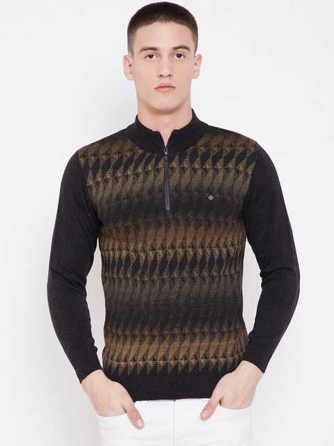 

Duke Stardust Men Charcoal Grey & Brown Self Design Sweater