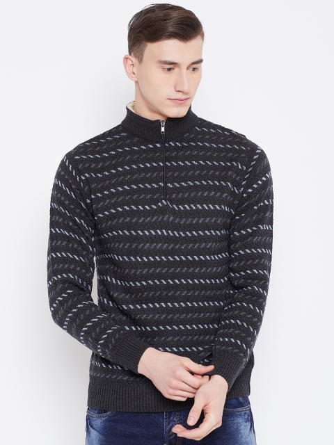 

Duke Stardust Men Charcoal Grey Striped Sweater