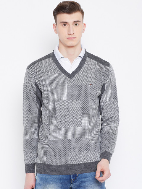 

Duke Men Grey & Off-White Self Design Sweater