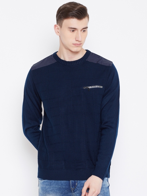 

Duke Men Navy Blue Self-Checked Sweater