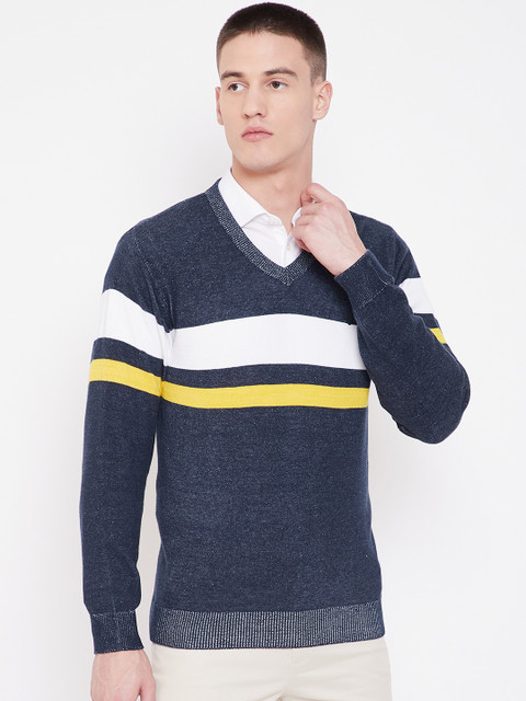 

Duke Men Navy Blue & White Striped Detail Sweater
