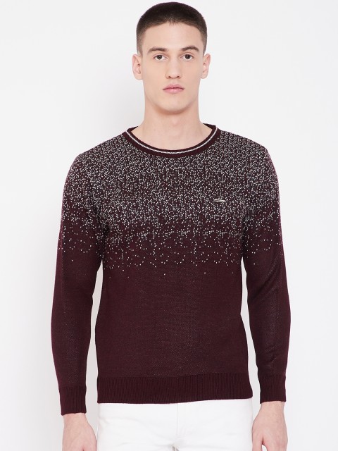 

Duke Men Burgundy & Off-White Self-Design Sweater