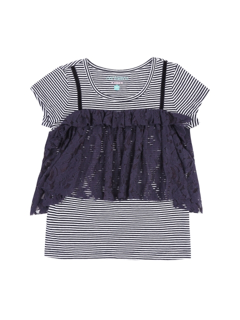 

Pantaloons Junior Girls Navy & White Blue Self Design Pure Cotton Top, Navy blue