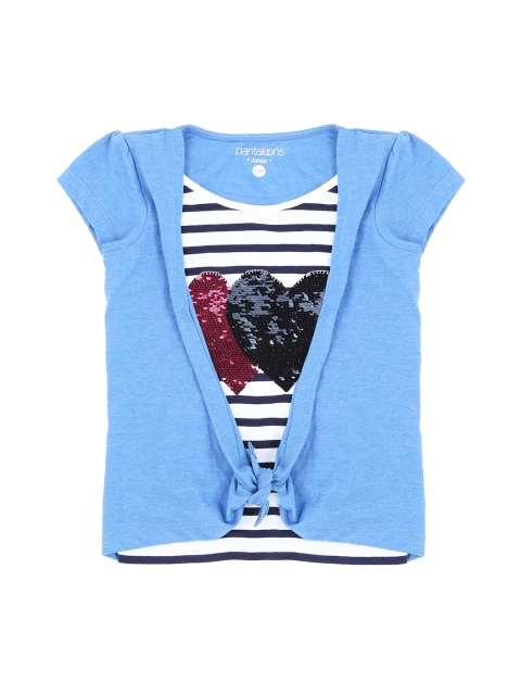 

Pantaloons Junior Girls Blue & White Striped Pure Cotton Top