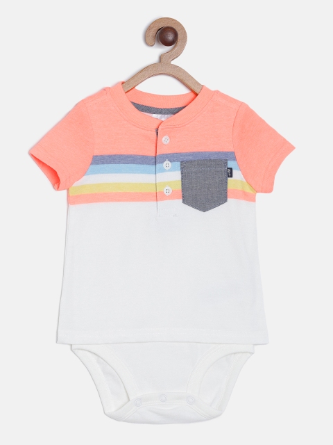 

OSHKOSH Bgosh Boys Orange & White Striped Rompers