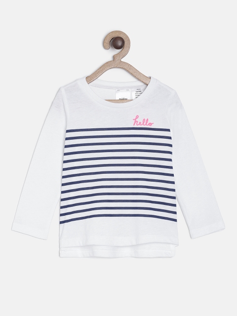 

OSHKOSH Bgosh Girls White & Navy Blue Striped Round Neck T-shirt