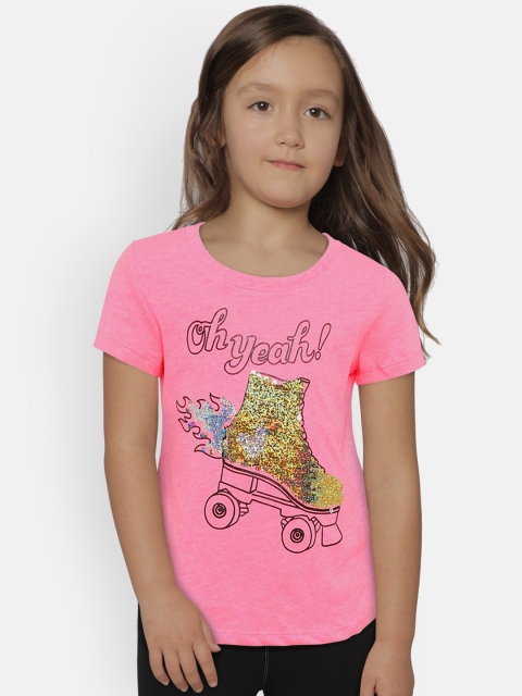 

OSHKOSH Bgosh Girls Pink Printed High-Low Top with Flippy Sequins