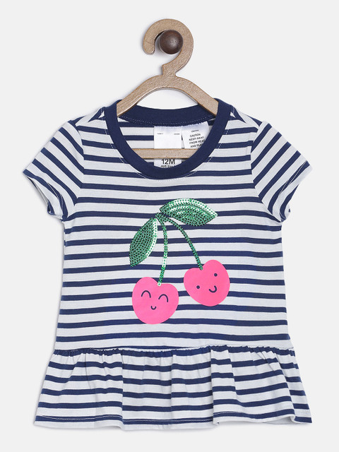 

OSHKOSH Bgosh Girls Blue & White Striped Peplum Top
