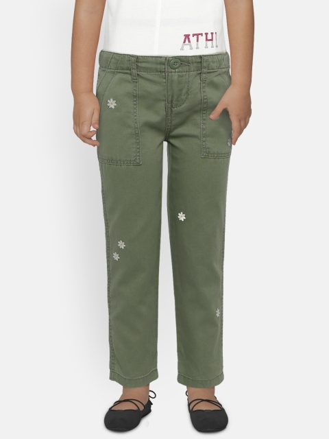 

OSHKOSH Bgosh Girls Green Regular Fit Solid Embroidered Trousers