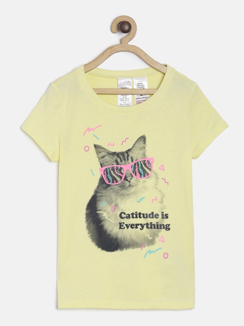 

OSHKOSH Bgosh Girls Yellow Printed Round Neck T-shirt