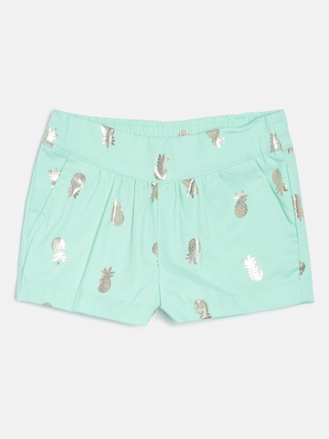

OSHKOSH Bgosh Girls Turquoise Blue & Silver-Toned Printed Regular Fit Regular Shorts