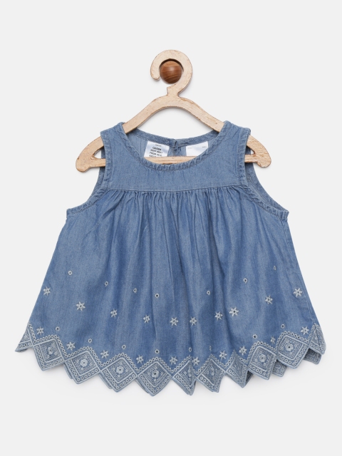 

OSHKOSH Bgosh Girls Blue Schiffli Embroidered Denim Top