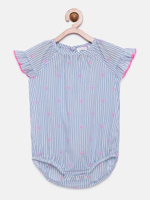 

OSHKOSH Bgosh Girls White & Blue Striped Bodysuit