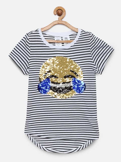 

OSHKOSH Bgosh Girls Off-White & Black Striped High-Low Top