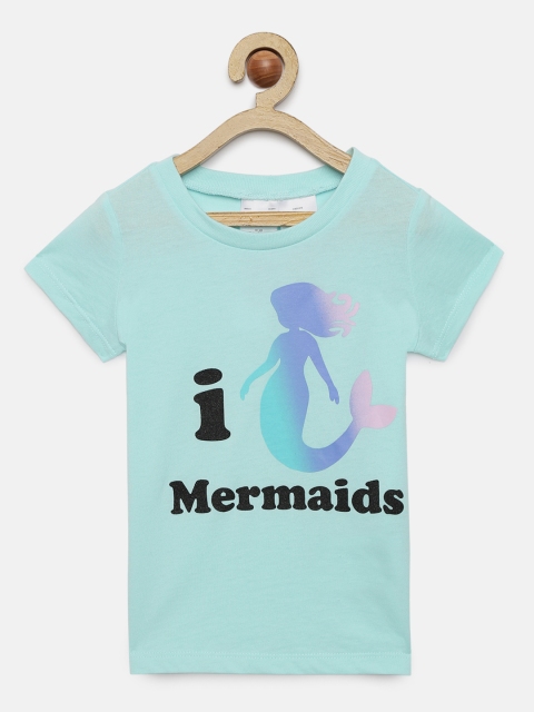 

OSHKOSH Bgosh Girls Turquoise Blue Printed Round Neck T-shirt
