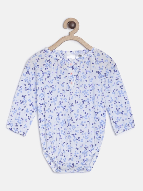 

OSHKOSH Bgosh Girls Off-white & Blue Printed Bodysuit