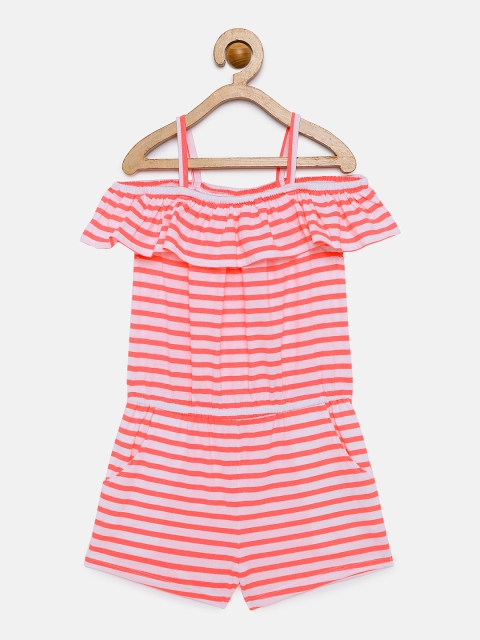 

OSHKOSH Bgosh Girls White & Pink Striped Romper