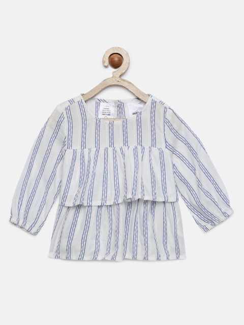 

OSHKOSH Bgosh Girls White & Blue Striped Tiered A-Line Top