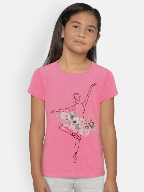 

OSHKOSH Bgosh Girls Pink Printed Round Neck T-shirt