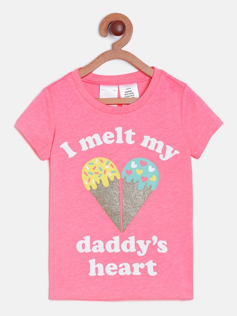 

OSHKOSH Bgosh Girls Neon Pink Printed Round Neck T-shirt