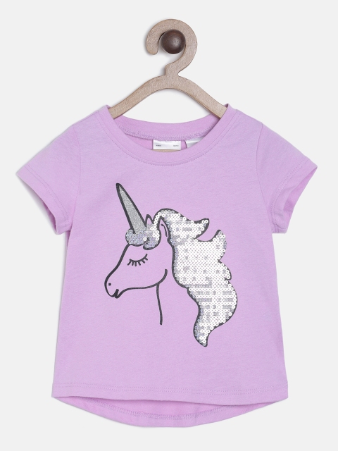 

OSHKOSH Bgosh Girls Purple Self Design Round Neck T-shirt